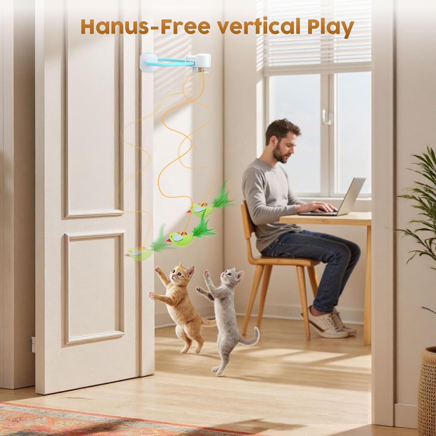 Juguetes interactivos para gatos de interior: varita de plumas de a...