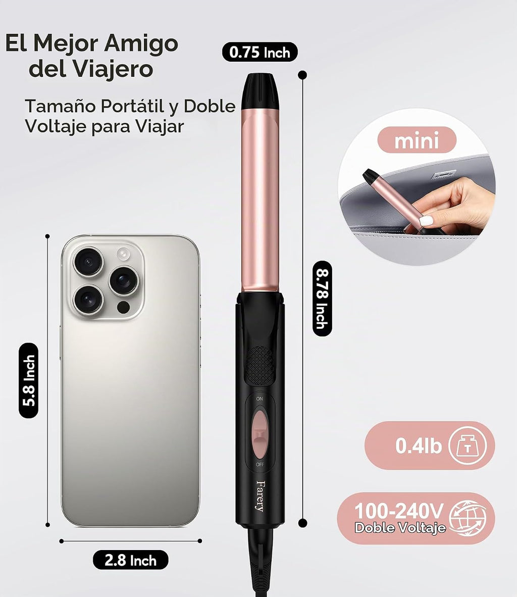 FARERY - Rizador de viaje para cabello corto, 3\/4 pulgadas, doble...
