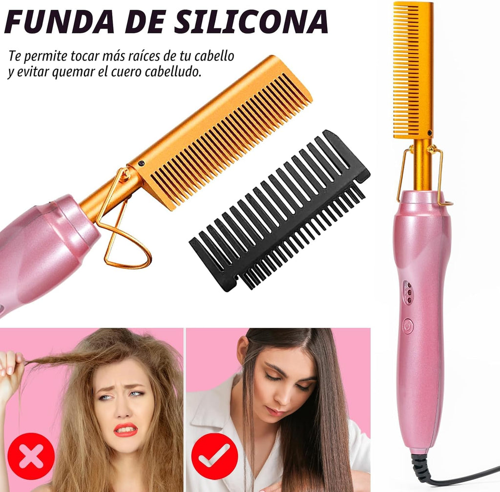 Peine Caliente Eléctrico Alisador de Cabello Peines de Prensado con...