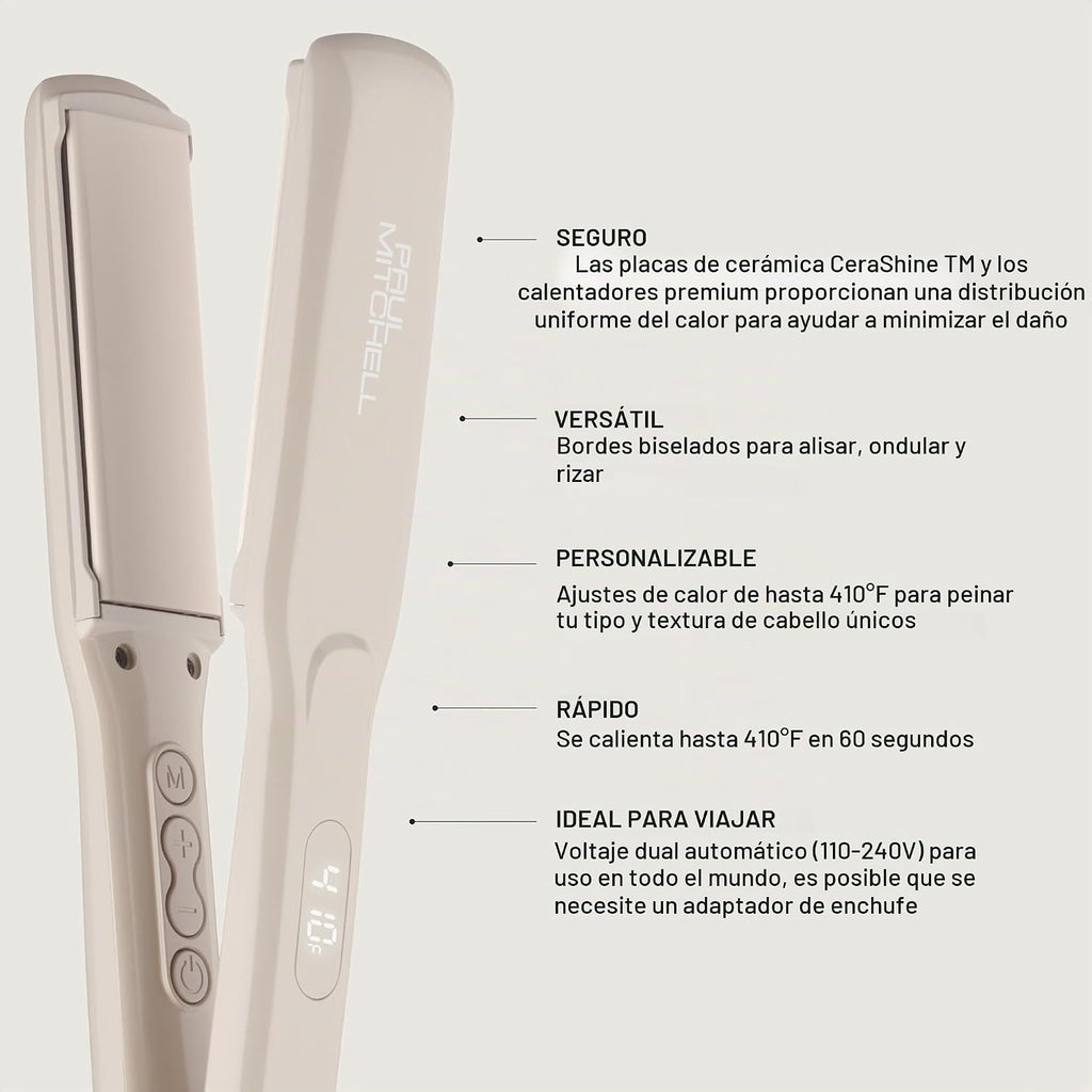 Plancha alisadora de cerámica Paul Mitchell Smooth+, ajustes de cal...