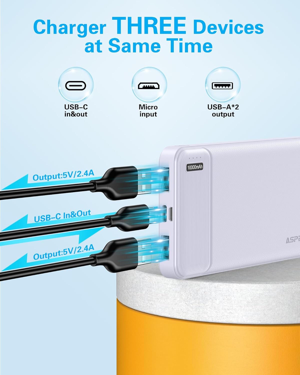 AsperX Cargador portátil de salida USB C de 10000 mAh, carga rápida...