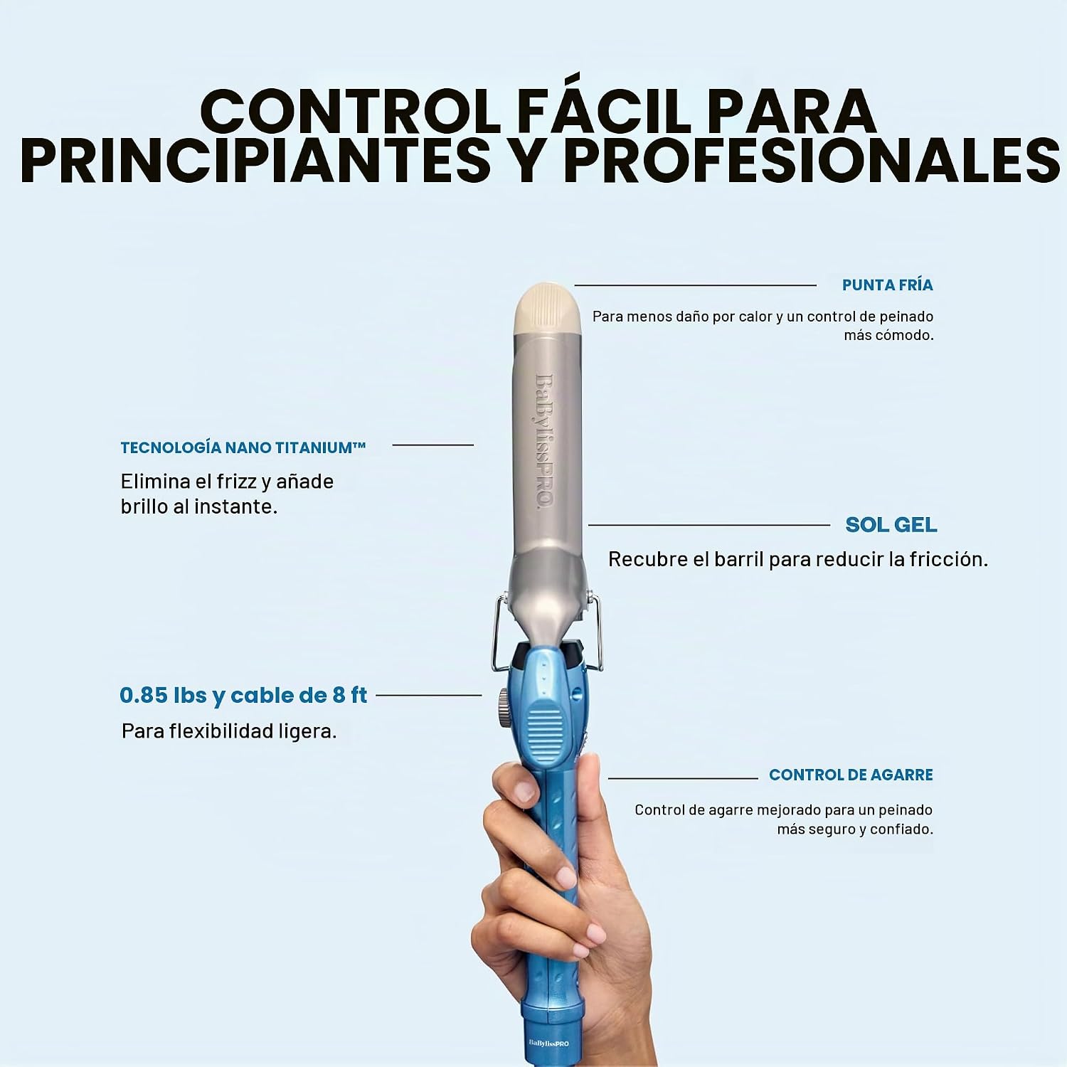 BaBylissPRO Rizador de Resorte de Titanio Nano, Varita Profesional...