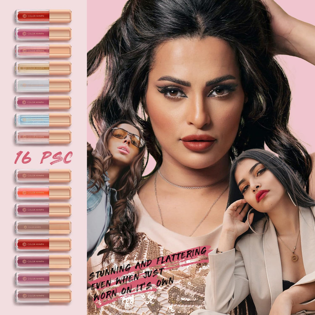 Color Nymph Colección de 16 piezas de brillo labial, brillo labial...