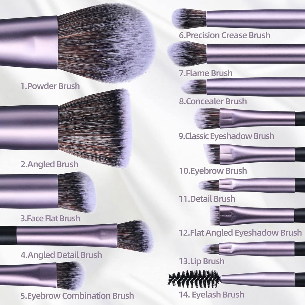 BS-MALL - Juego de 14 brochas de maquillaje con 1 esponja de maquil...