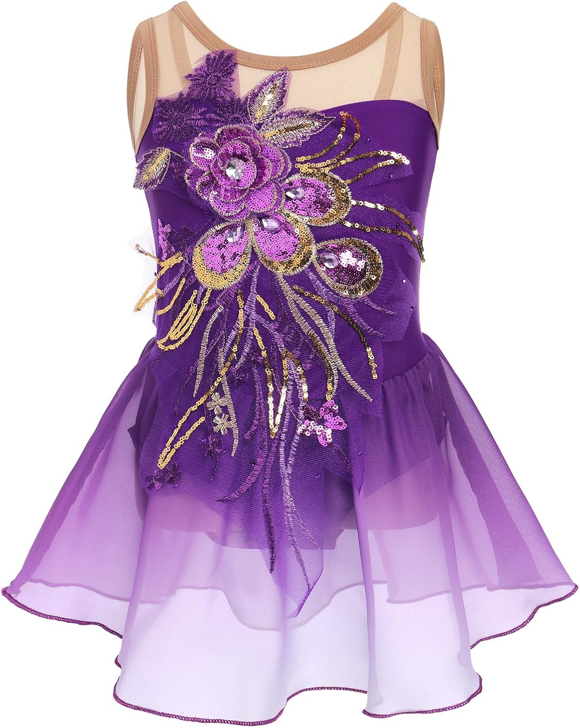 Vestido de patinaje artístico sobre hielo para niñas, lentejuelas b...