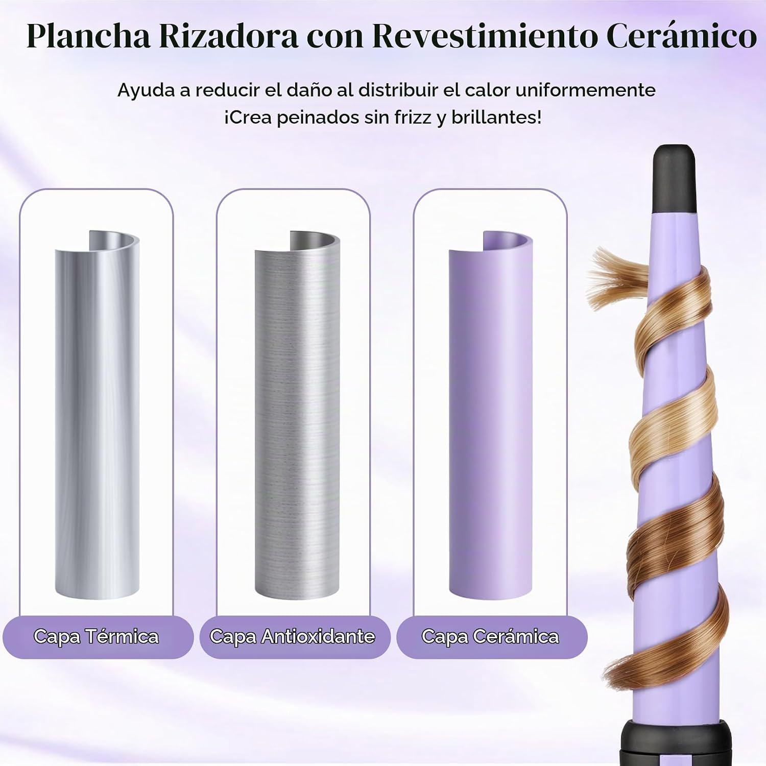 Rizador de pelo, varita rizadora cónica, rizador de pelo profesiona...