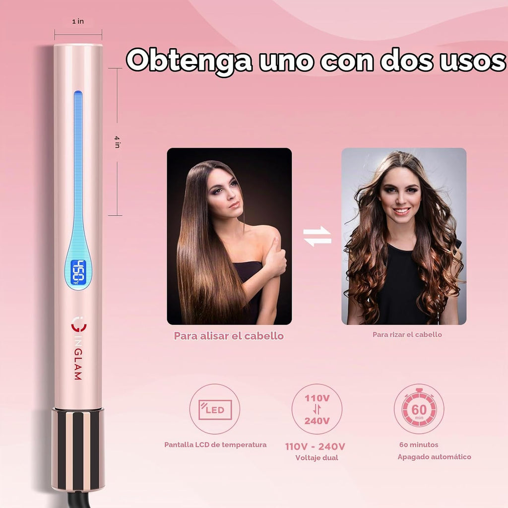 IG INGLAM Plancha lisa para el cabello de titanio, rizador de pelo...
