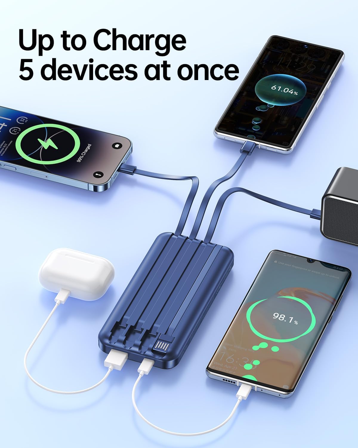RONEGN Cargador Portátil con Cable Integrado 10000mAh USB C Banco d...