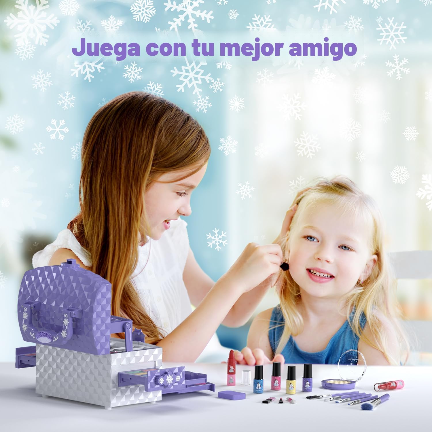 PERRYHOME Juego de maquillaje para niños para niña, 56 piezas, cosm...
