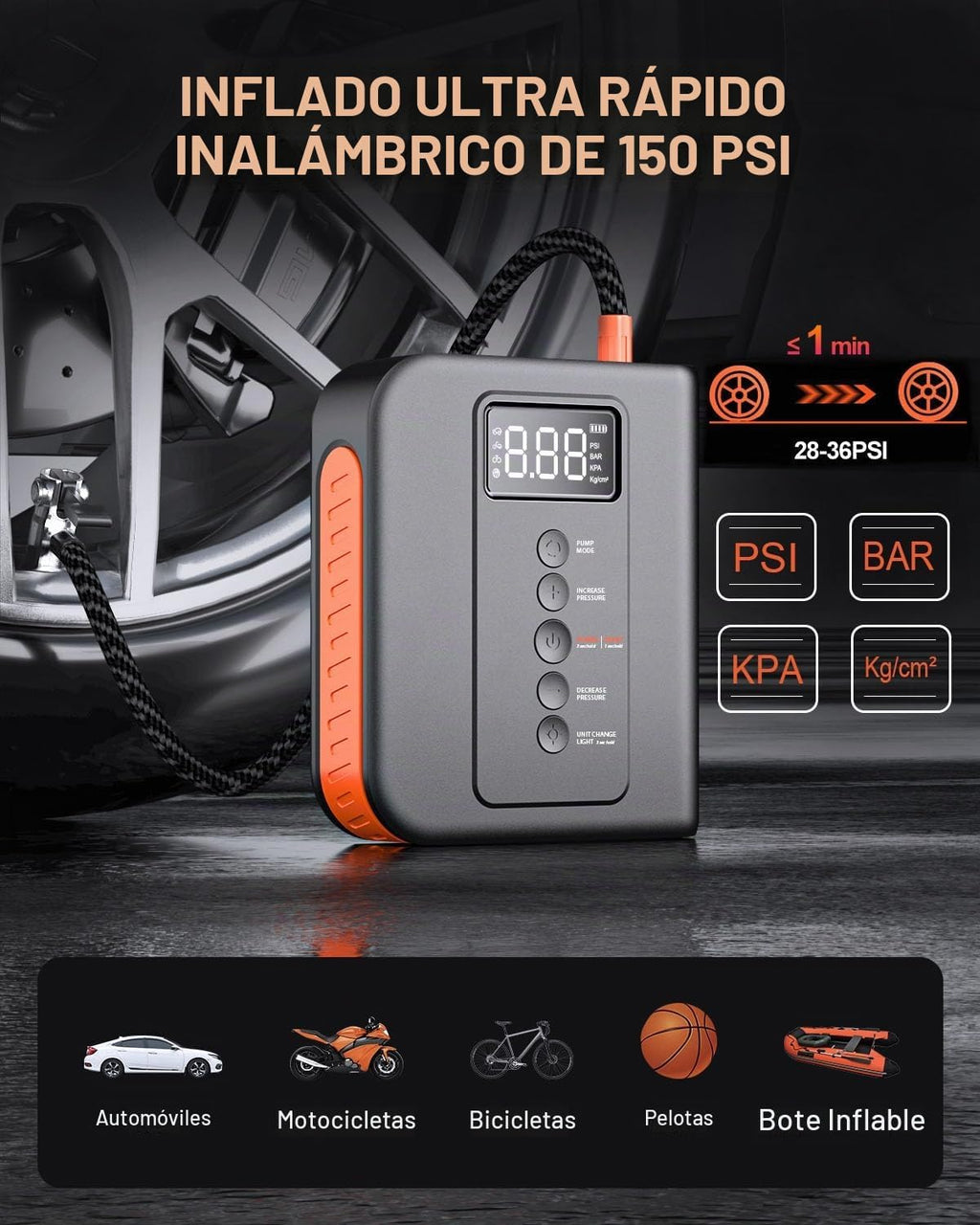 Arrancador de batería con compresor de aire para automóvil, paquete...