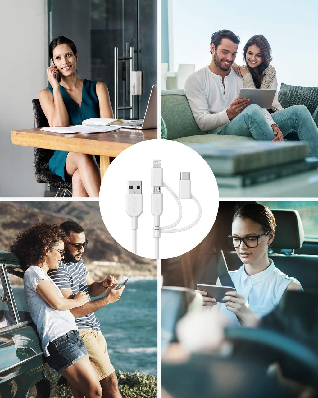 Anker Cable Powerline II 3 en 1, Lightning\/tipo C\/cable micro USB...