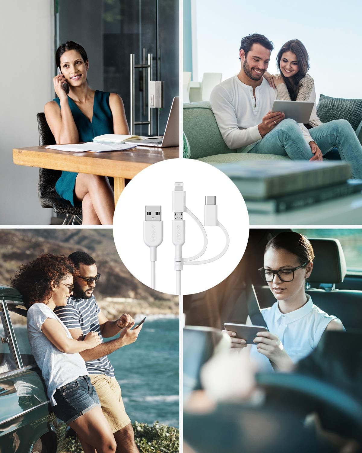 Anker Cable Powerline II 3 en 1, Lightning\/tipo C\/cable micro USB...