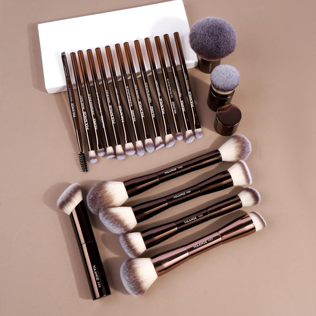 MAANGE Juego de 20 brochas de maquillaje con bolsa, brocha Kabuki d...