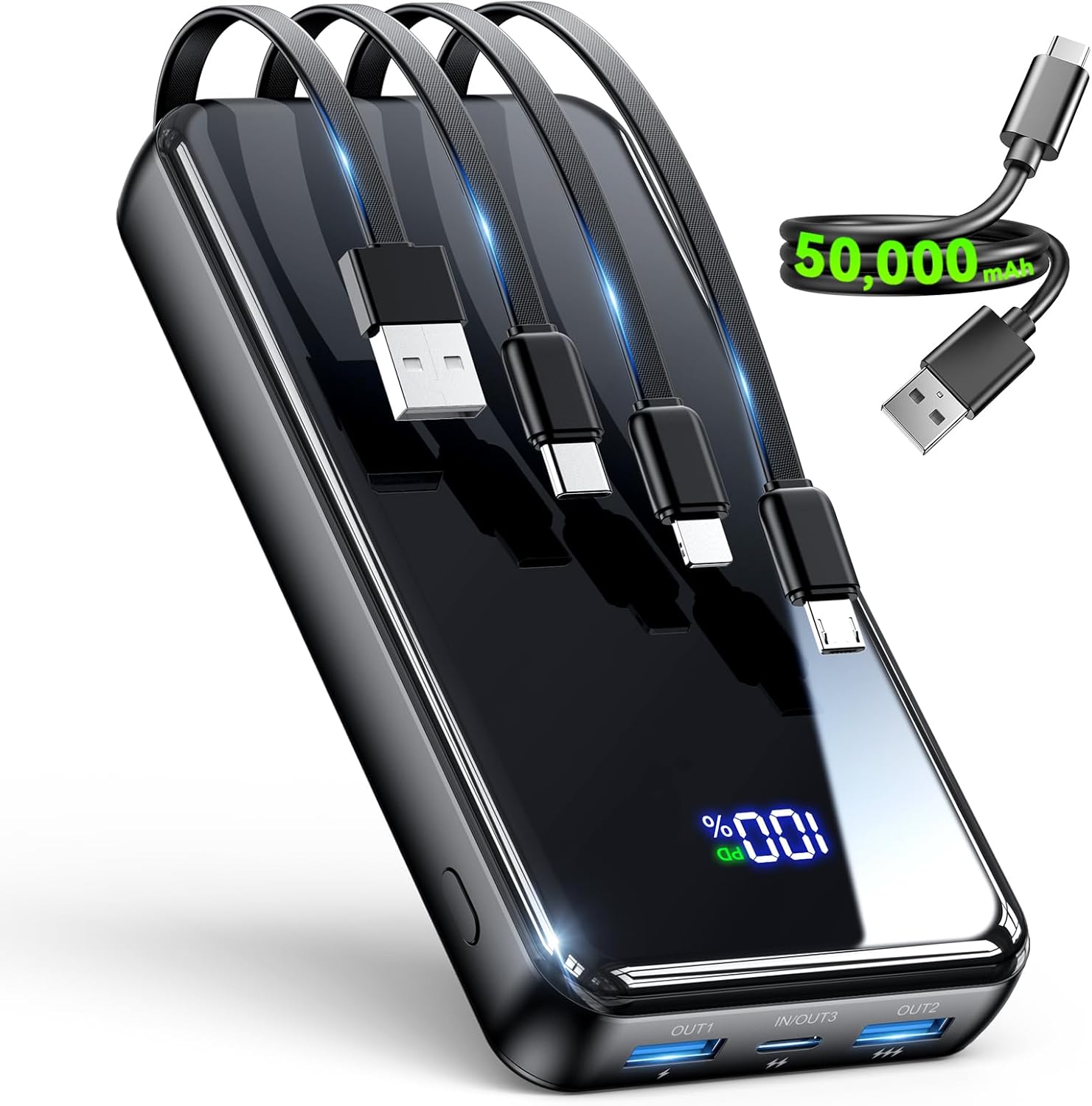 Cargador portátil, cargador de batería de 50000 mAh, cable integrad...