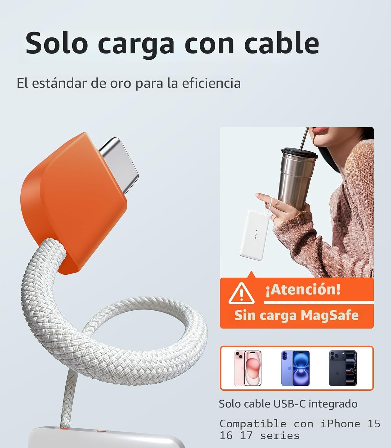 TORRAS Banco de Energía con Cable USB-C Incorporado (Sin-Inalámbric...