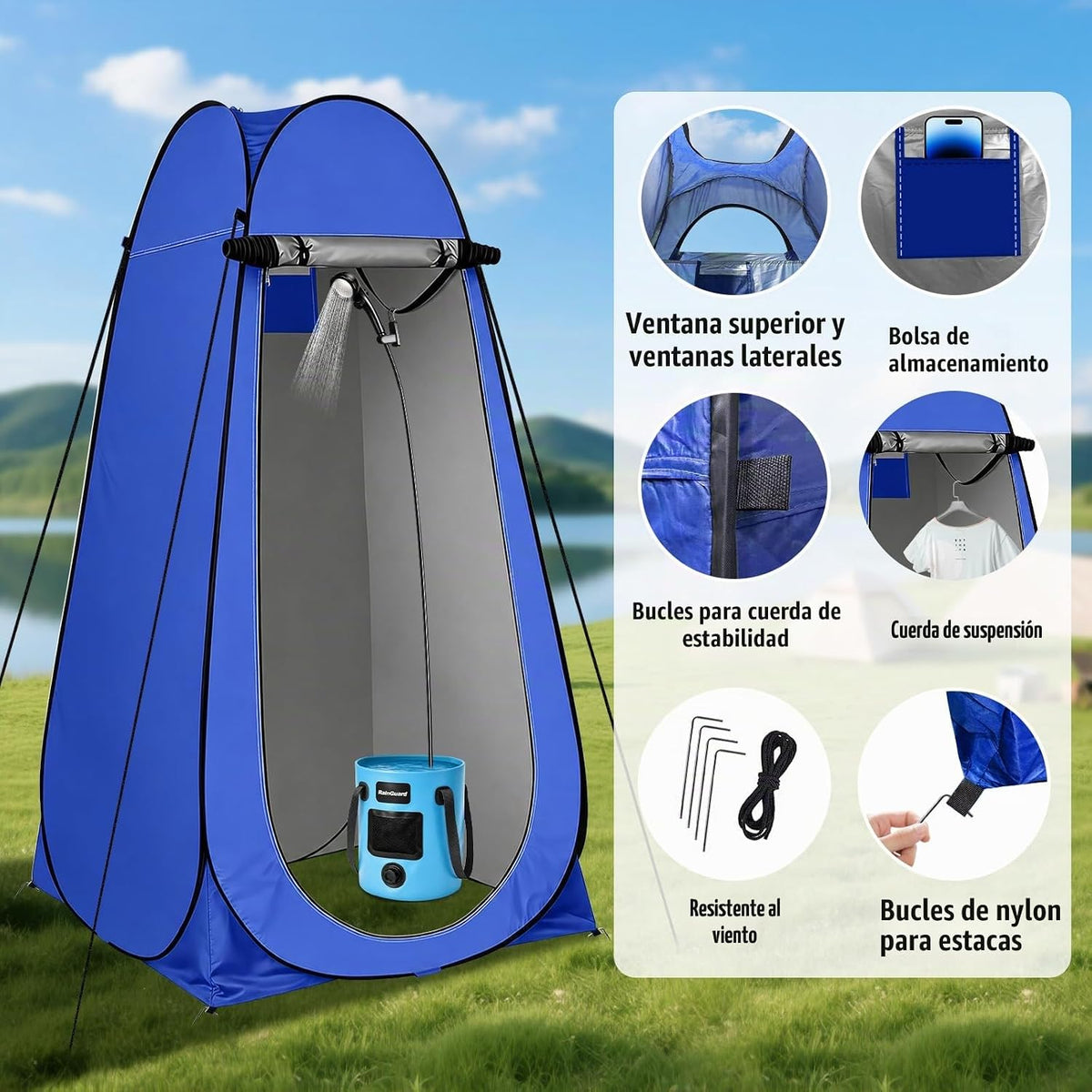 Ducha portátil con calentador, kit de tienda de campaña de privacid...