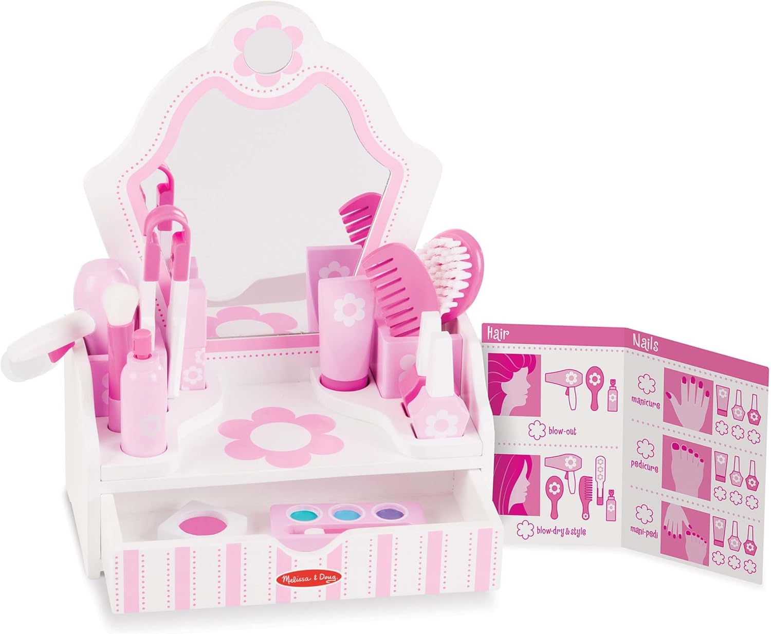 Melissa &amp; Doug Juego de madera para salón de belleza, tocador d...