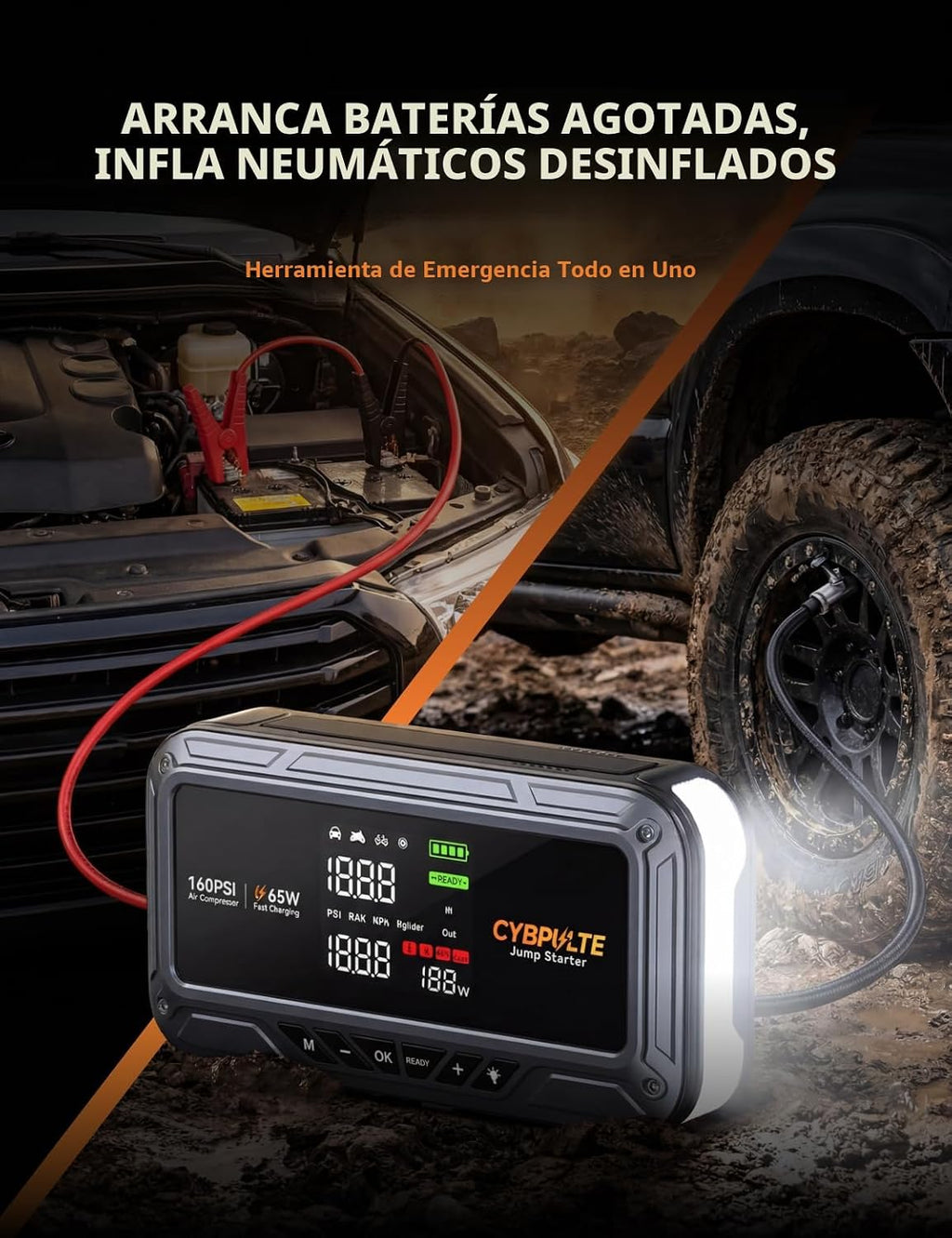 CYBPULTE Arrancador con compresor de aire 8000A 160 PSI, 65W USB-C...