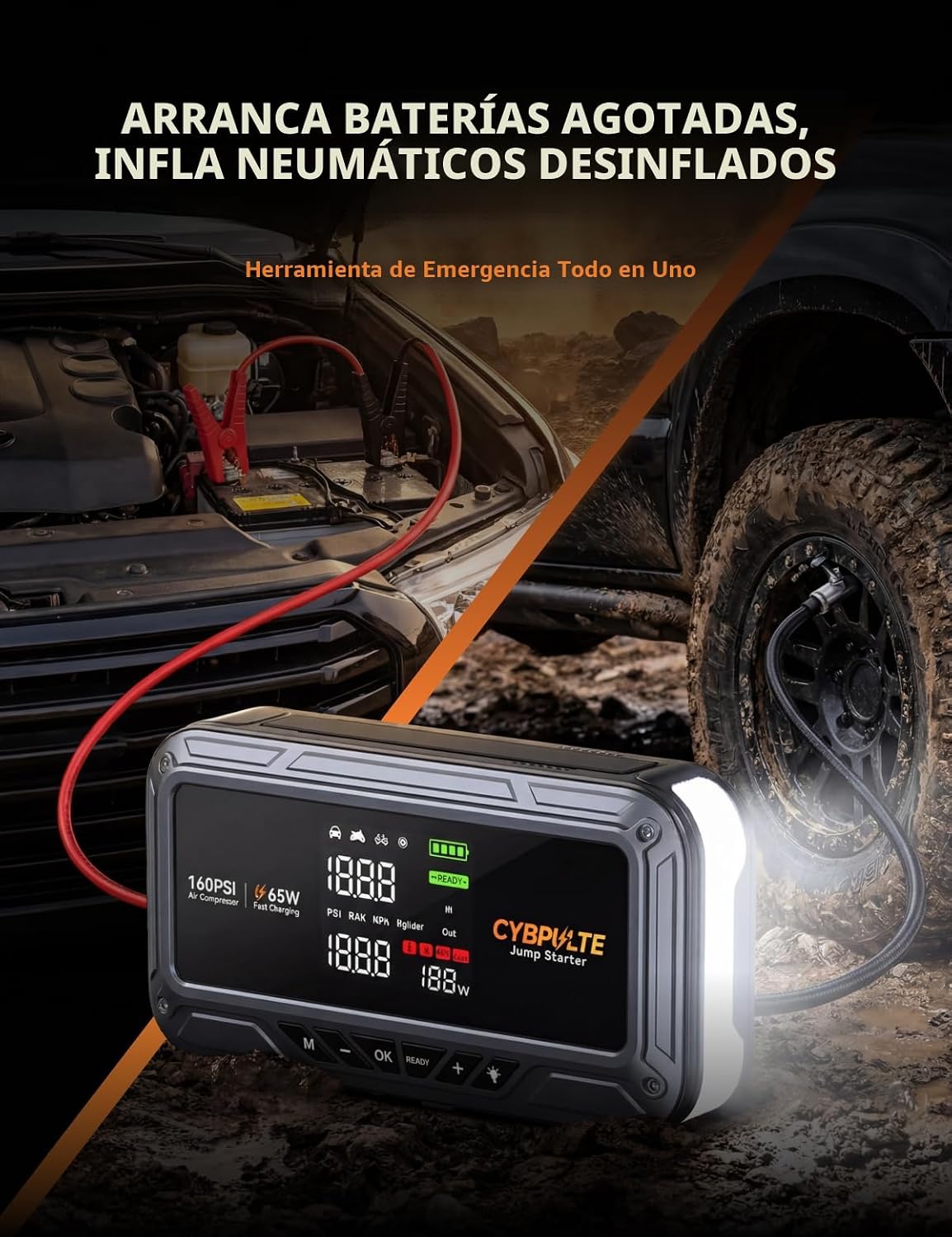 CYBPULTE Arrancador con compresor de aire 8000A 160 PSI, 65W USB-C...