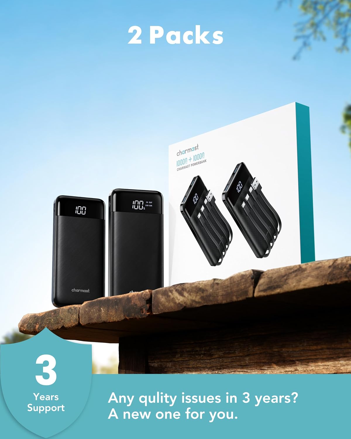 charmast Paquete de 2 cargadores portátiles de 10000 mAh, banco de...