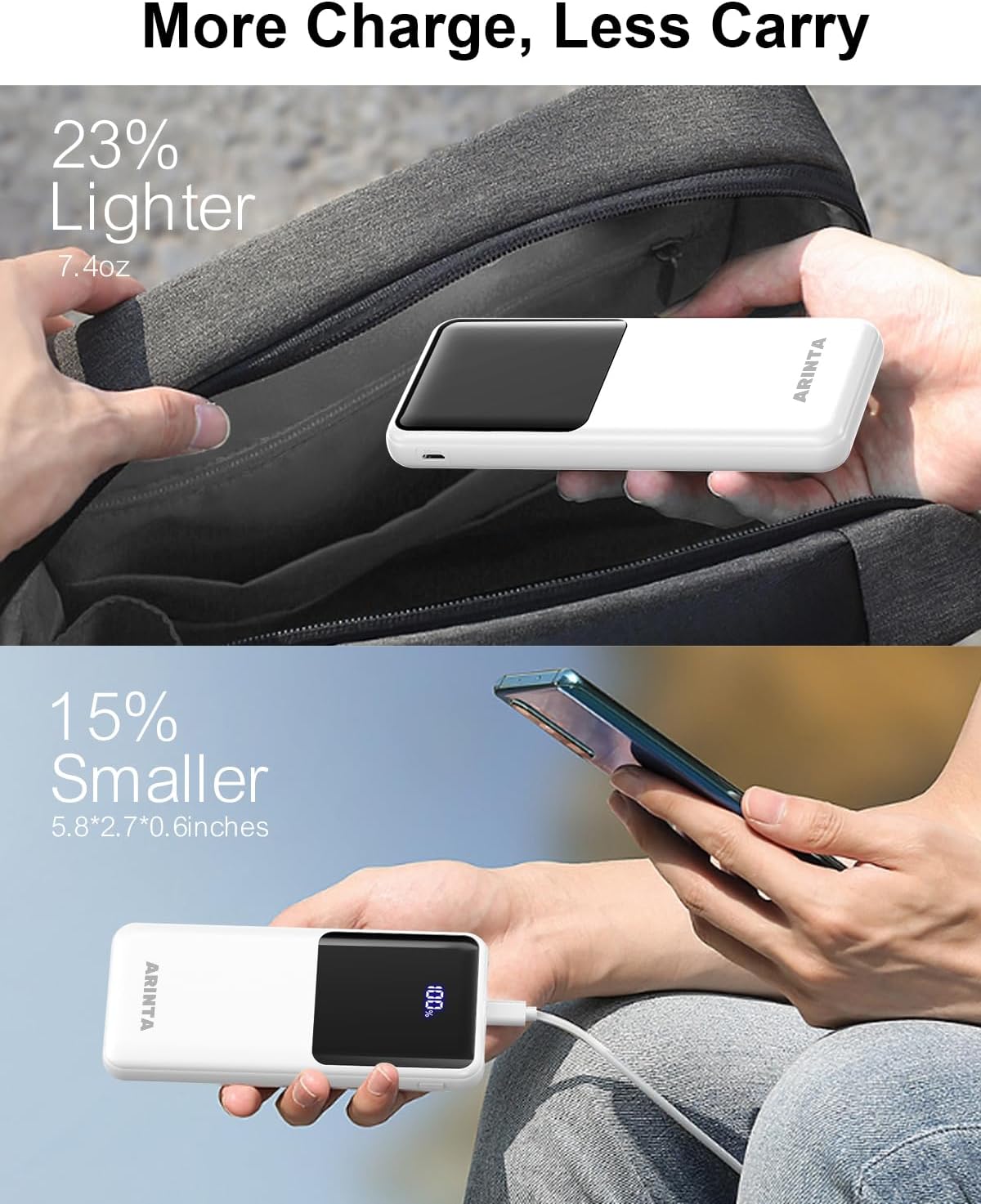 ARINTA Cargador portátil Power Bank de 10000 mAh PD 22.5 W, batería...
