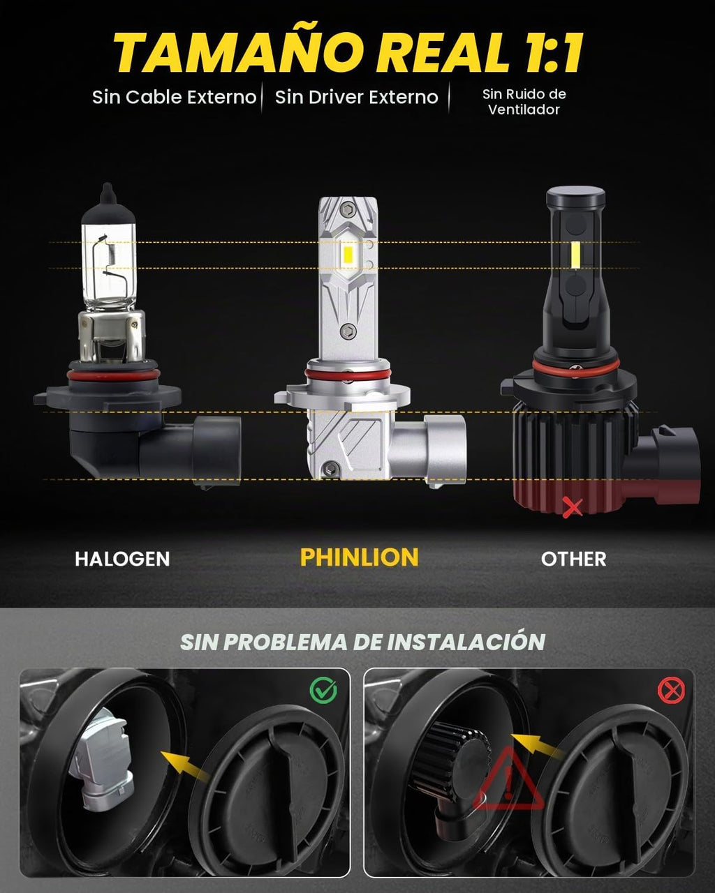PHINLION Luz antiniebla LED H10 9145 o bombillas de conducción, 650...