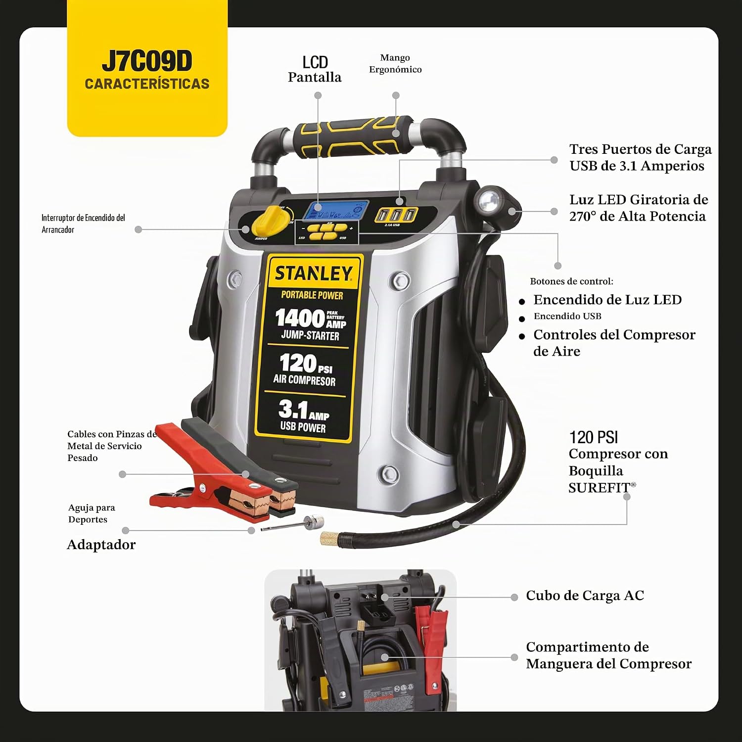 Stanley J7C09D Arrancador automotriz de 1400 amperios de pico, pote...
