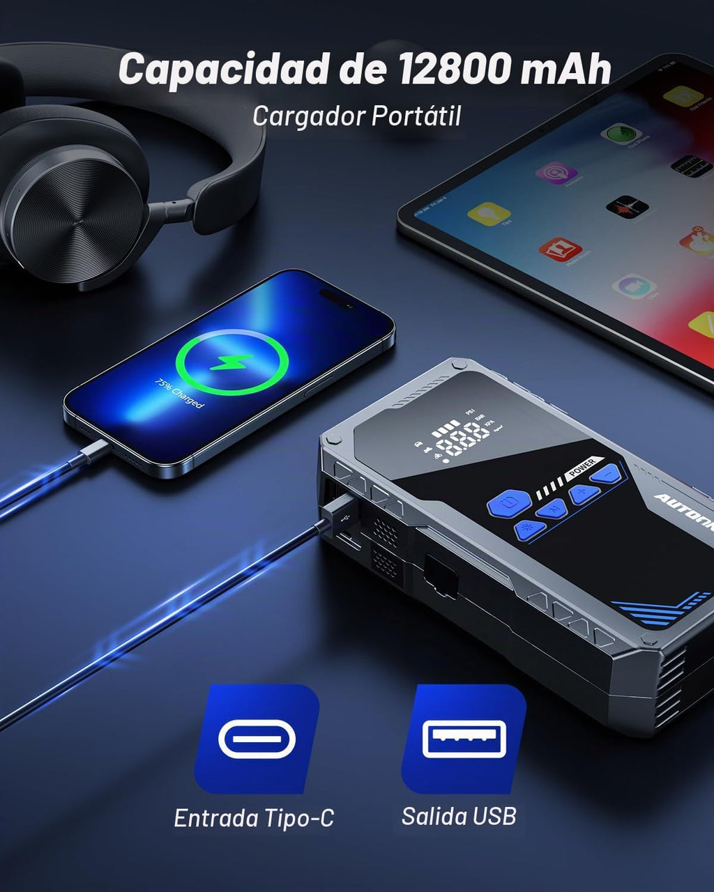 AUTOONE Arrancador de 6000A con compresor de aire (todo gas\/10L di...