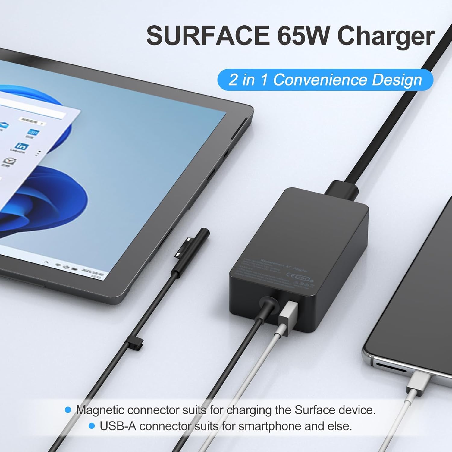 Cargador para laptop Surface Pro de 65 W, para Microsoft Surface Pr...
