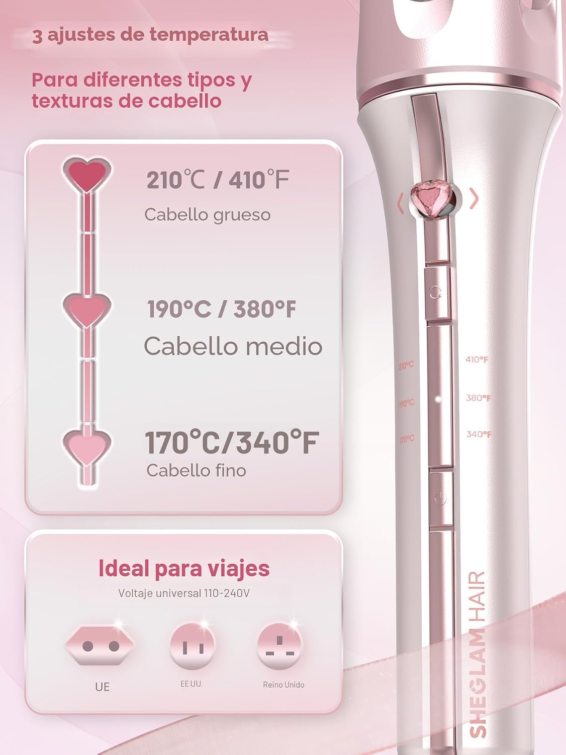 SHEGLAM Rizador automático de regalo para mujer (rosa, 0.75 pulgada...