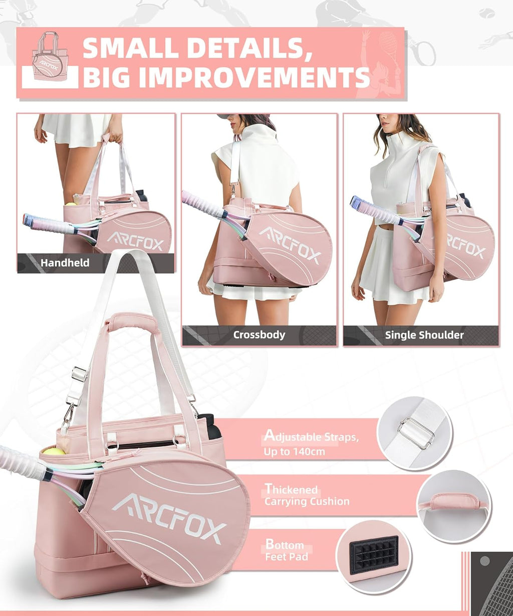 ARCFOX Bolsa de Tenis Tote para Mujer, Bolsas de Tenis Rosa 2 en 1...