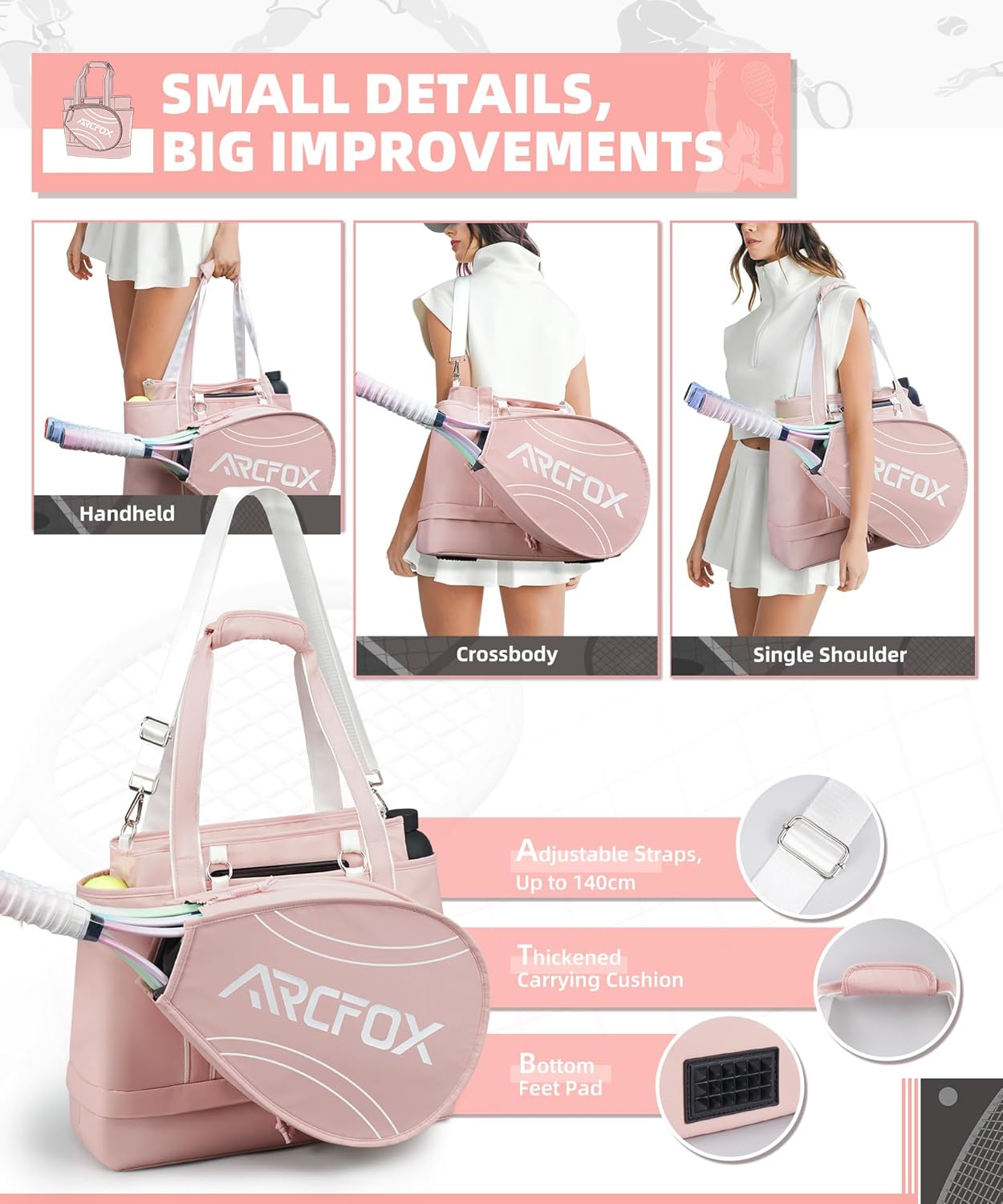 ARCFOX Bolsa de Tenis Tote para Mujer, Bolsas de Tenis Rosa 2 en 1...