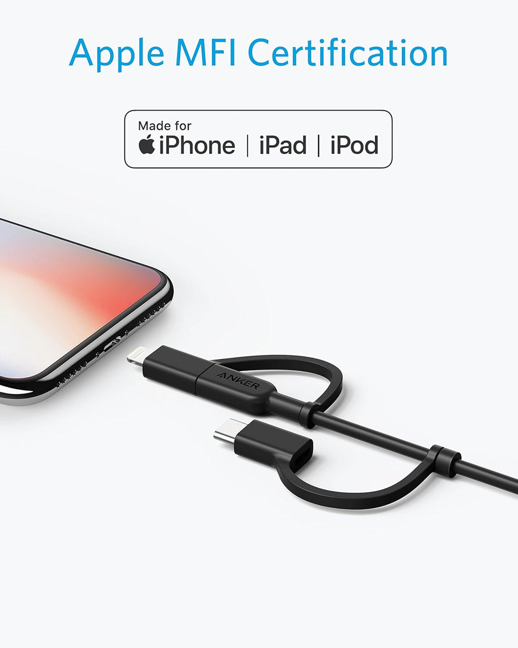 Cable Anker Powerline II 3 en 1, cable Lightning\/Type C\/Micro USB...