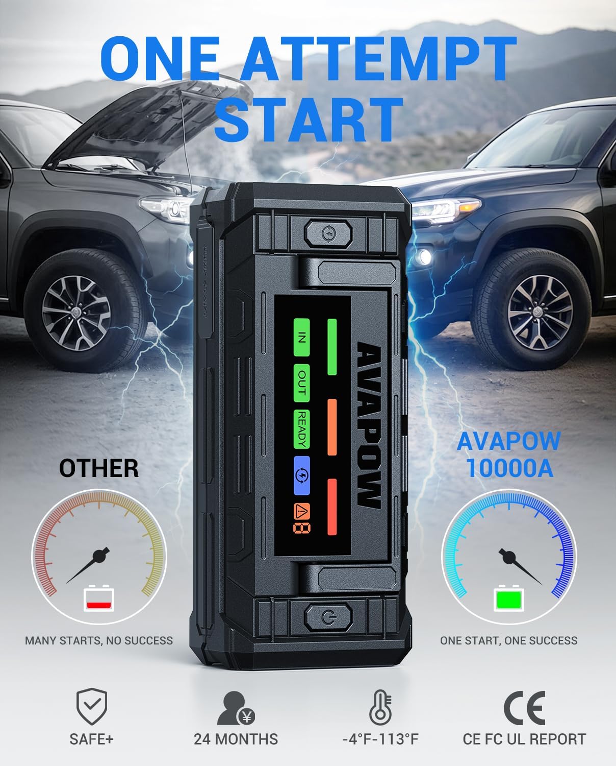 AVAPOW TJ68 Arrancador de Batería Portátil 10000A con Pantalla HD d...