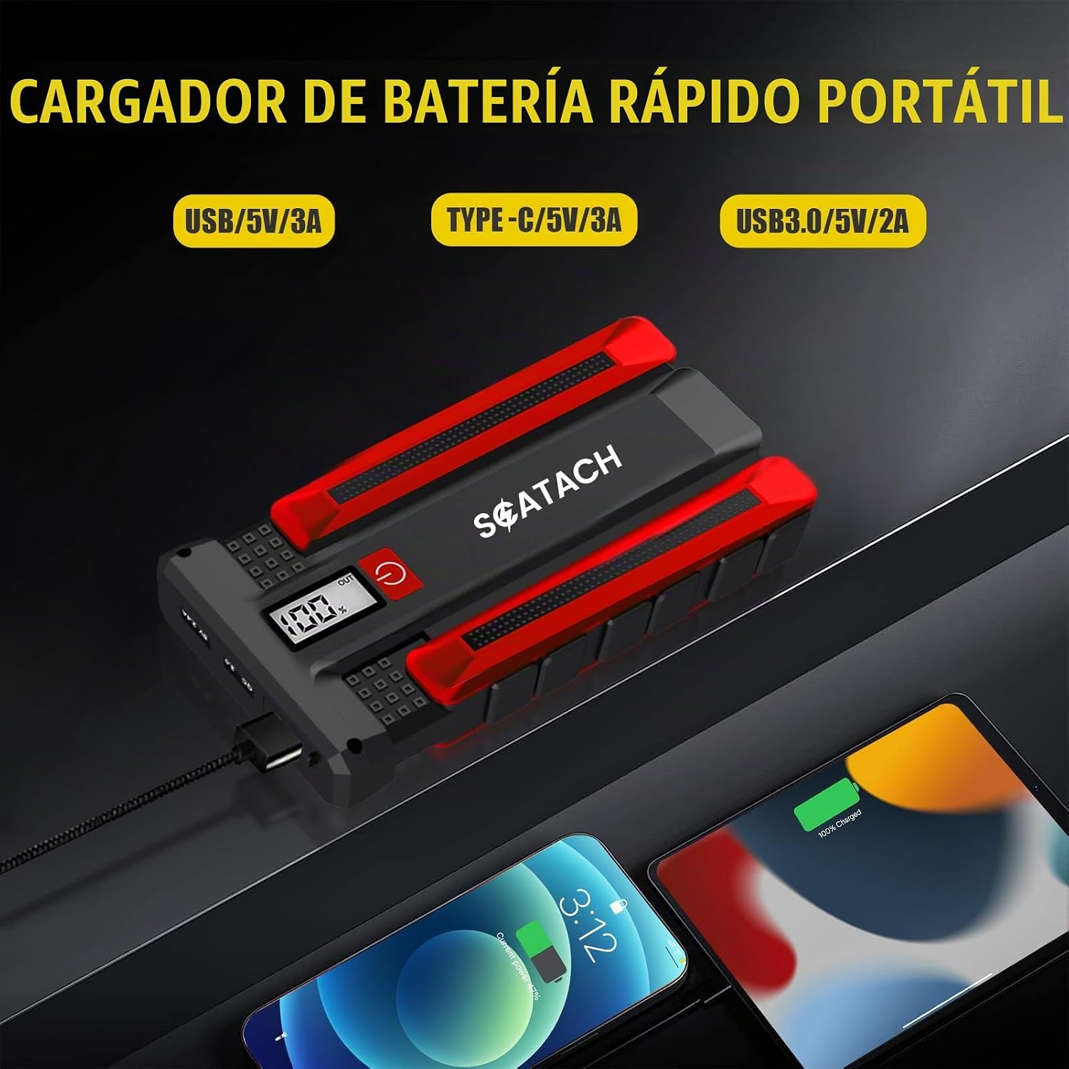 Scatach Arrancador de batería de automóvil de 6000 A, batería de ar...