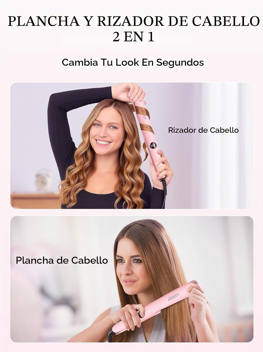 LANDOT - Plancha y rizador de pelo 2 en 1 - Plancha plana de torsió...