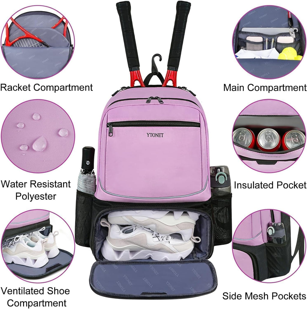 Ytonet Mochila de tenis para mujeres y hombres, 2 raquetas con bols...