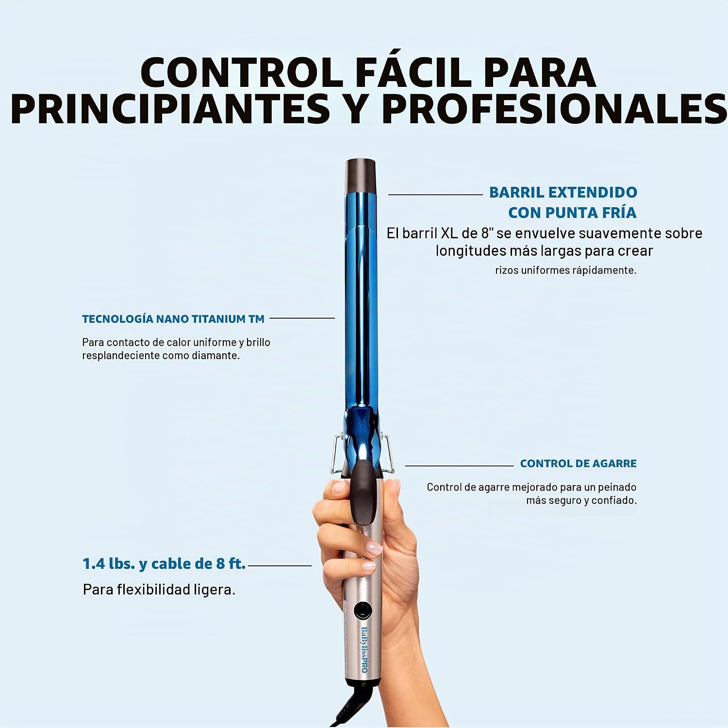 BabylissPRO Rizador profesional Nano Titanium con barril extendido\...