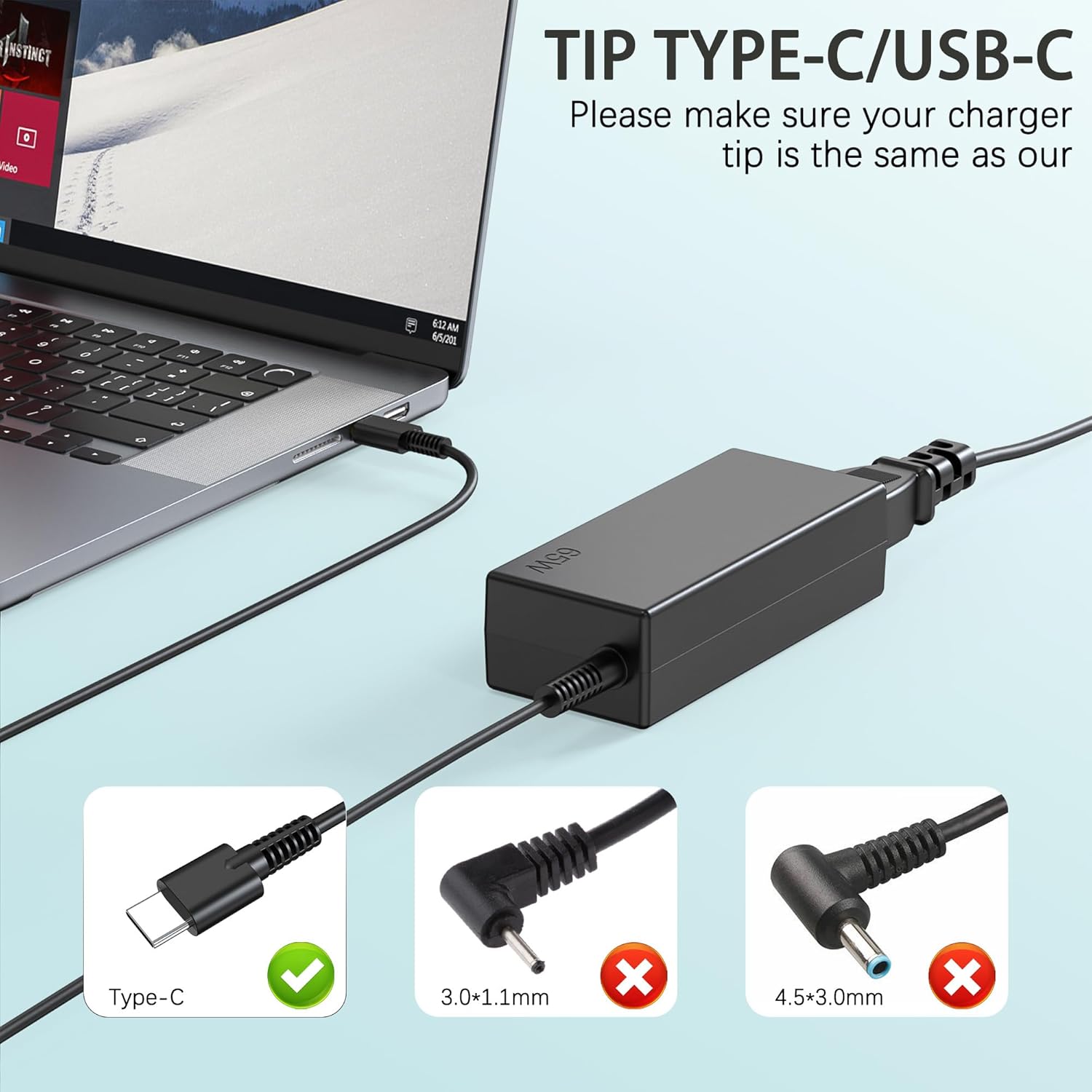 Skyvast Cargador USB C de 65 W de repuesto para Lenovo ThinkPad X1...