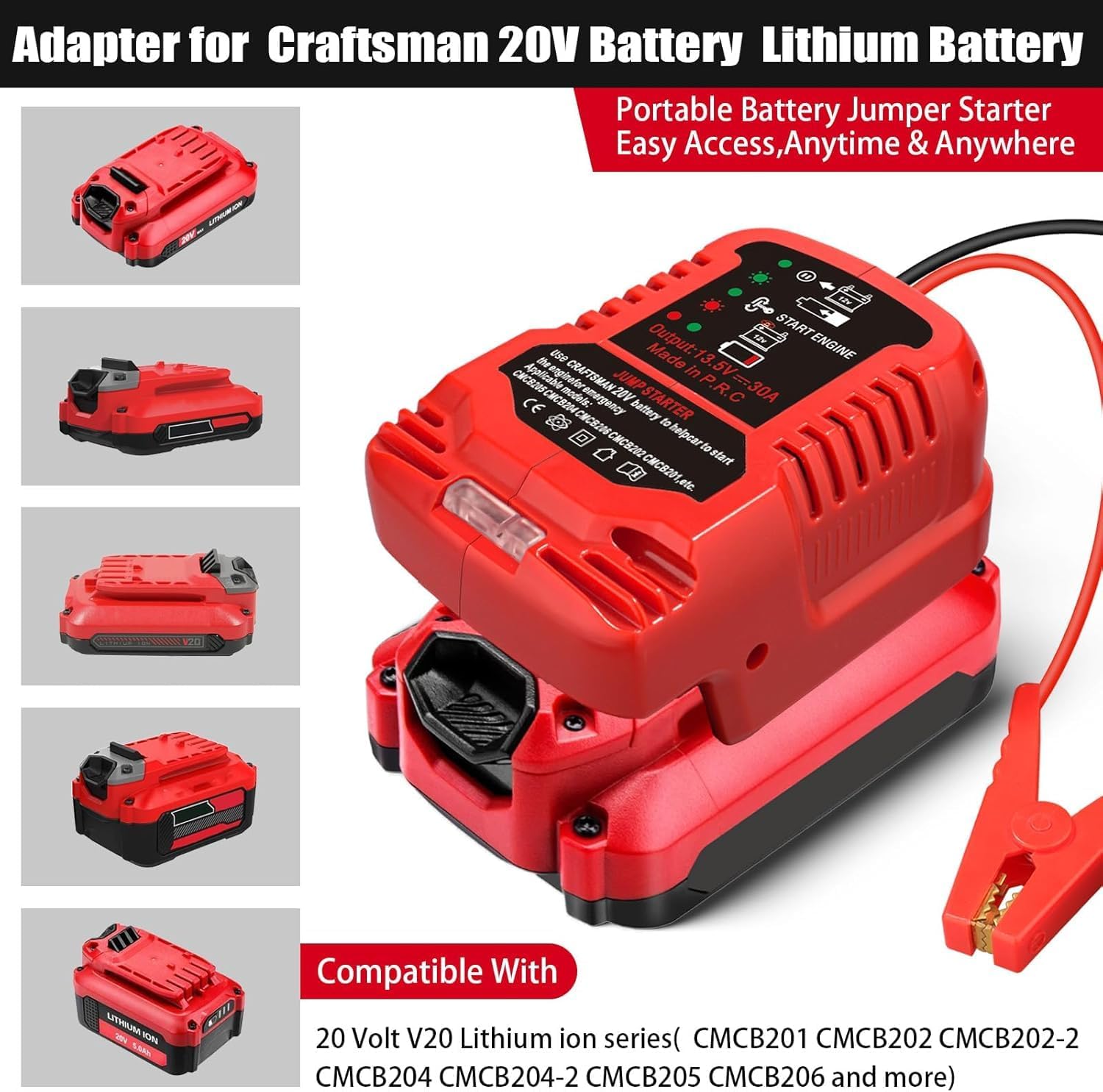 Adaptador de arranque de batería para Craftsman de 20 V, cables de...