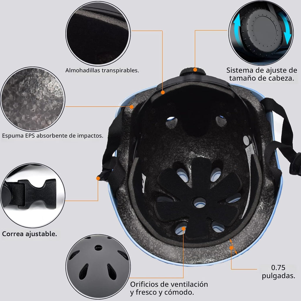Juego de casco para niños con rodilleras, coderas y muñequeras, cas...