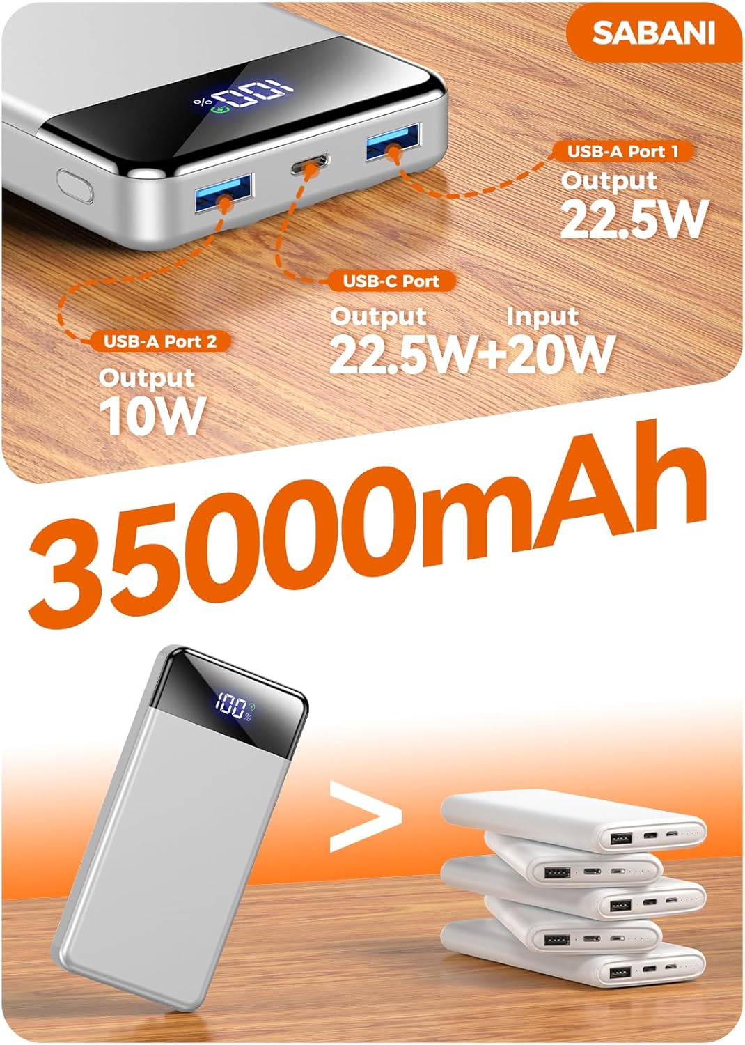 Cargador portátil de 35000 mAh - Powerbank con 4 cables integrados,...