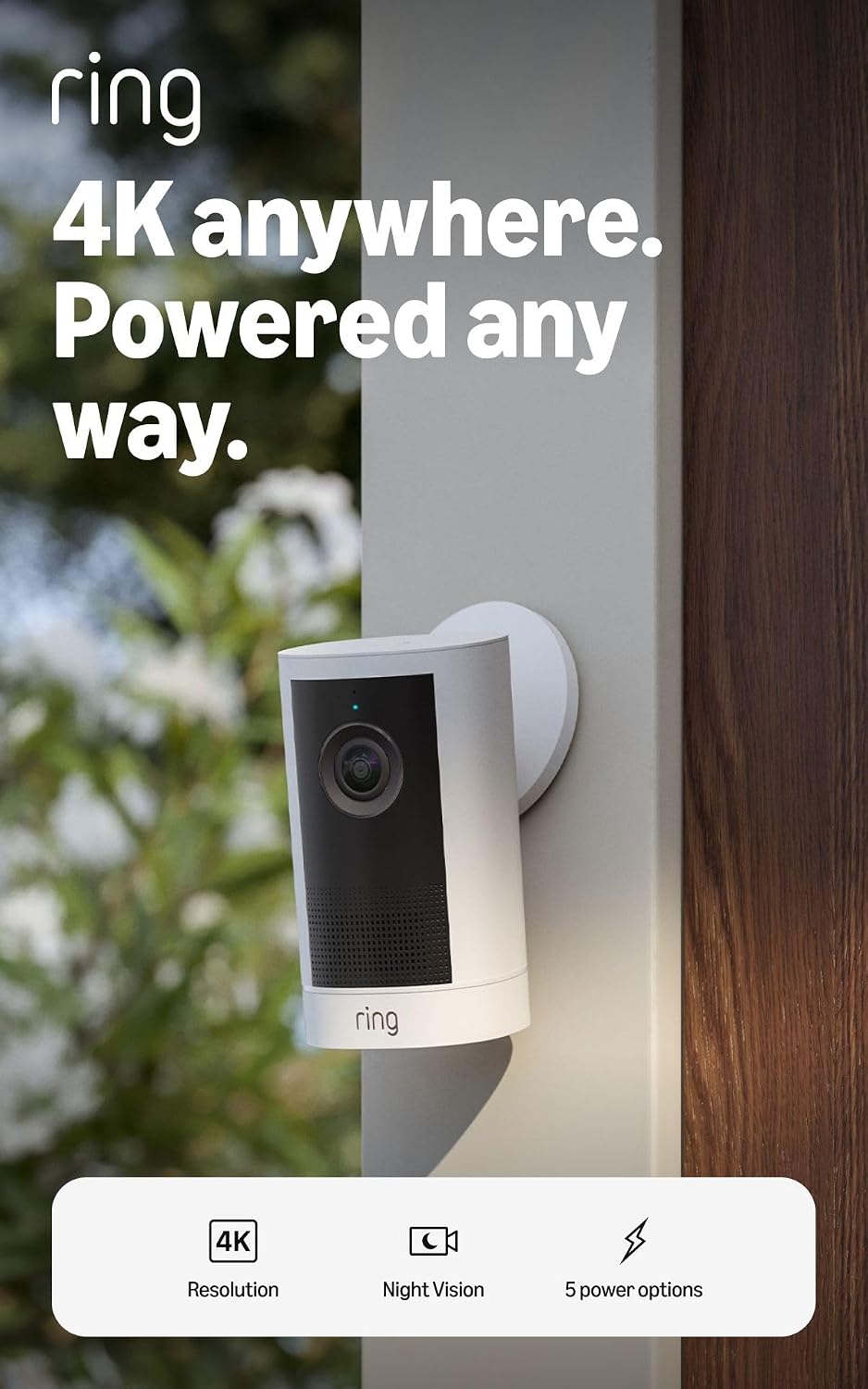 Ring Outdoor Cam 4K Plus (modelo más reciente), con batería, blanca...