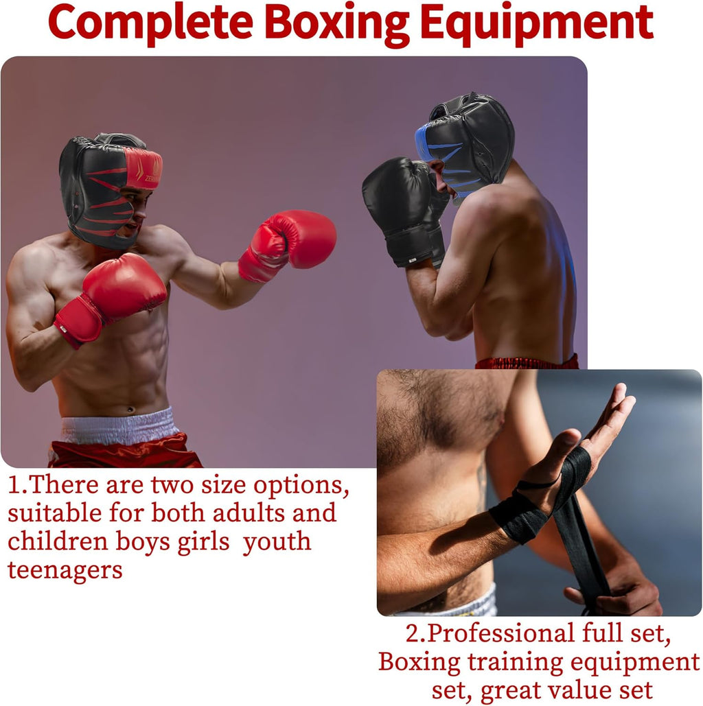 Juego de casco y guantes de boxeo 6 en 1, protector de cabeza de se...
