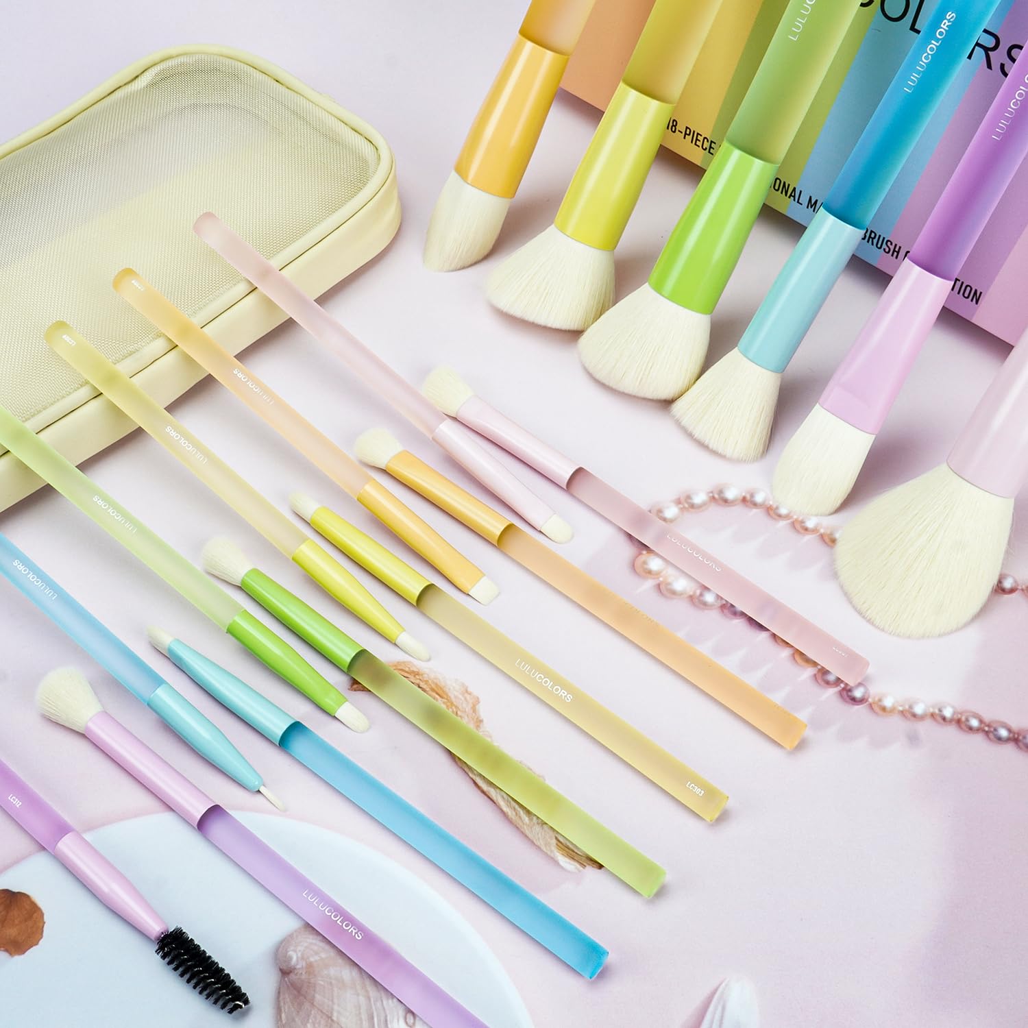 LULUCOLORS Juego de 18 pinceles de maquillaje para principiantes -...