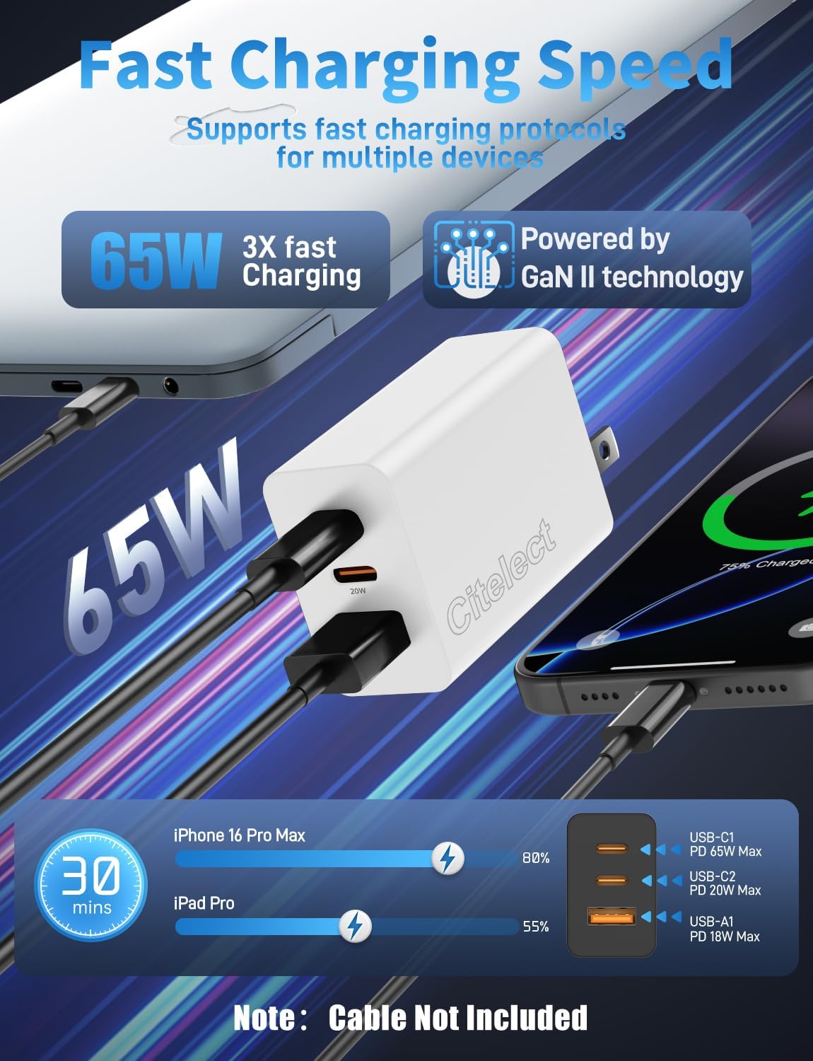 Paquete de 2 bloques de cargador USB C de 65 W, adaptador de carga...