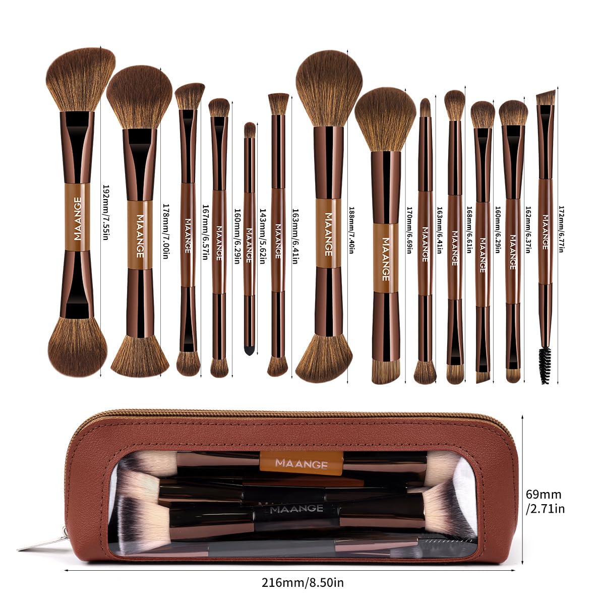 MAANGE Juego de 13 brochas de maquillaje de base con bolsa, brochas...