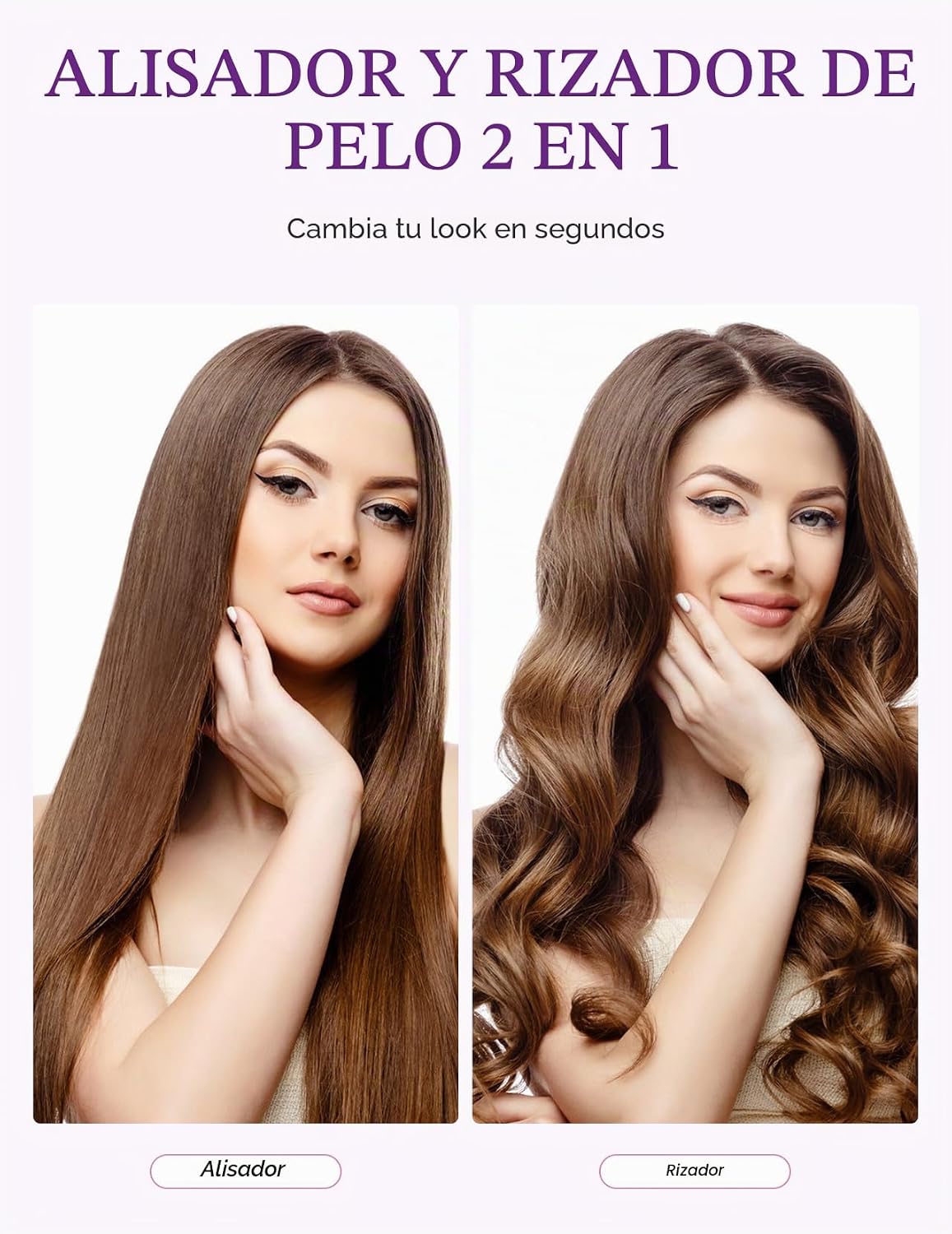 LANDOT Plancha para el cabello y rizador 2 en 1: crea ondas de saló...