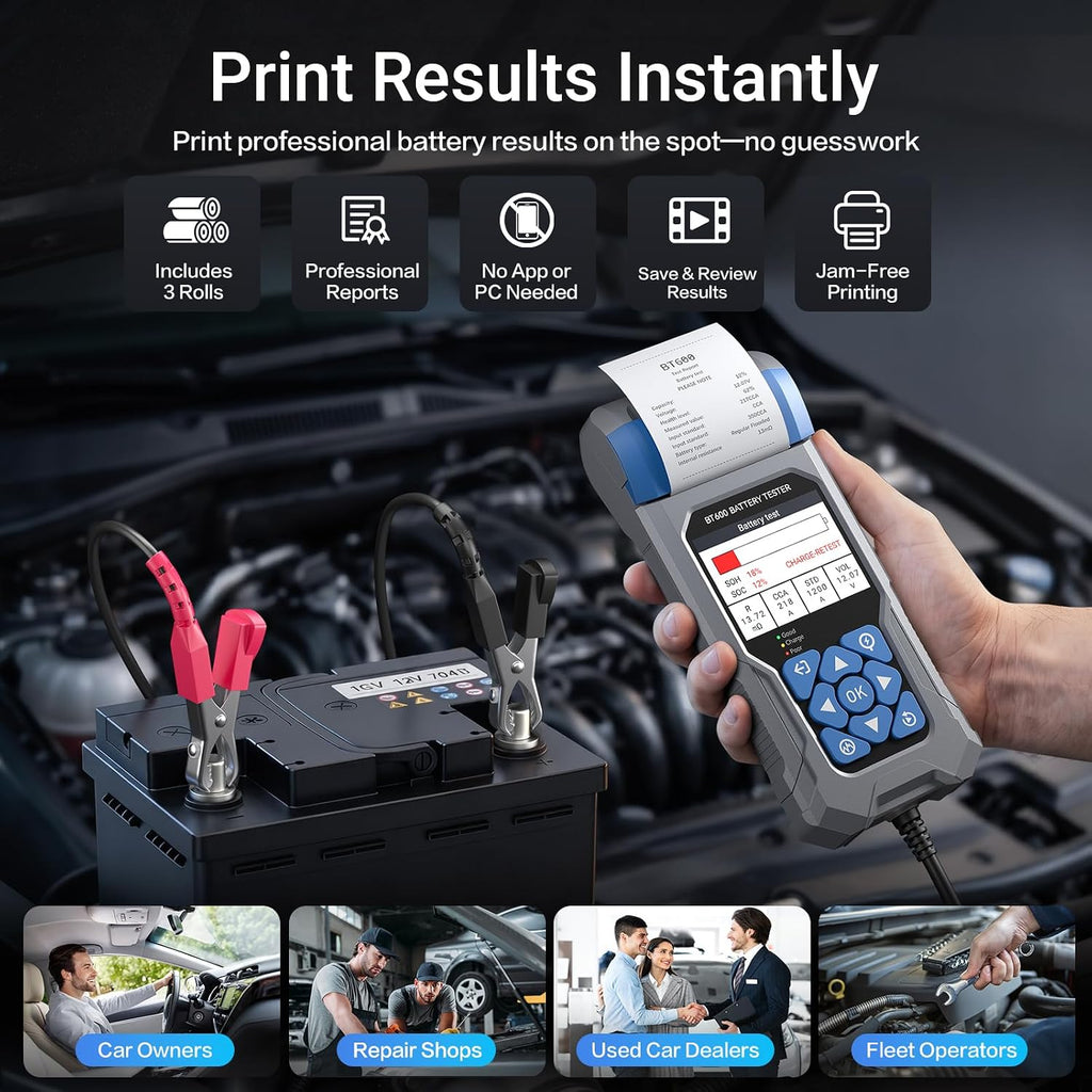Probador de batería de coche con impresora VDIAGTOOL BT600, 6 V 12...