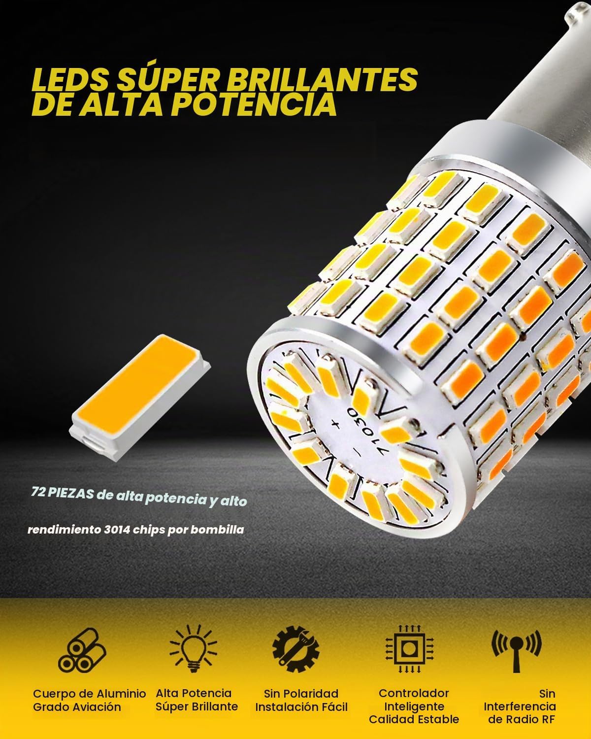 PHINLION Bombilla LED amarillo ámbar 2057 1157, luz intermitente, p...